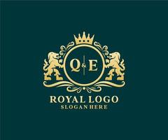 eerste qe brief leeuw Koninklijk luxe logo sjabloon in vector kunst voor restaurant, royalty, boetiek, cafe, hotel, heraldisch, sieraden, mode en andere vector illustratie.