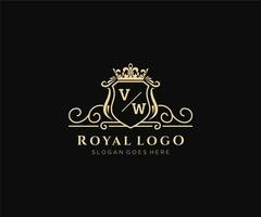 eerste vw brief luxueus merk logo sjabloon, voor restaurant, royalty, boetiek, cafe, hotel, heraldisch, sieraden, mode en andere vector illustratie.