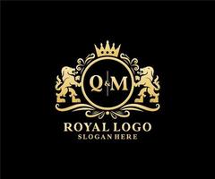 eerste qm brief leeuw Koninklijk luxe logo sjabloon in vector kunst voor restaurant, royalty, boetiek, cafe, hotel, heraldisch, sieraden, mode en andere vector illustratie.