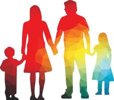 gekleurde silhouet van een familie met twee kinderen vector