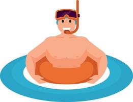 een zwemmer met een duiken masker en een reddingsboei vector
