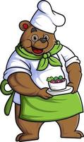 een tekenfilm beer vervelend een chef-kok kleding, draag- een kom van groenten vector