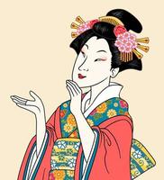 aantrekkelijk ukiyoe stijl geisha vrouw vervelend kimono vector