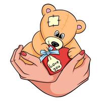 teddybeer met een hart in zijn handen. vector