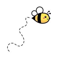 tekenfilm schattig weinig bij vliegend Aan de stippel lijn naar vind zoet honing vector