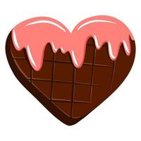 hartvormige chocolade. chocolade met glazuur. Valentijnsdag geschenk. lief cadeau. cartoon stijl. vector