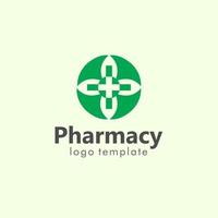 Gezondheid logo ontwerp voor ziekenhuizen, klinieken, apotheken, of Gezondheid producten en bedrijf bedrijven, met een groen cirkel vorm en een kruis vorm in de midden. vector