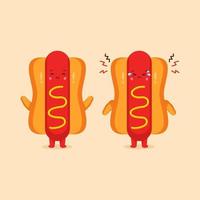 schattige hotdog met glimlachen en verdrietig vector