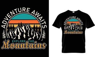 avontuur, berg, hiking, camping, typografie, vector t-shirt ontwerp