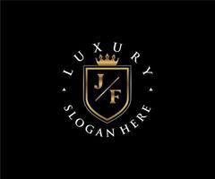 eerste jf brief Koninklijk luxe logo sjabloon in vector kunst voor restaurant, royalty, boetiek, cafe, hotel, heraldisch, sieraden, mode en andere vector illustratie.