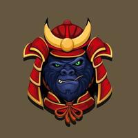 koning Kong of gorilla slijtage samurai helm schild traditioneel Japans tekenfilm illustratie vector