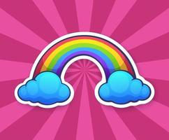 sticker regenboog met twee wolken vector