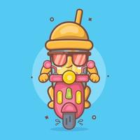 koel bubbel thee drinken karakter mascotte rijden scooter motorfiets geïsoleerd tekenfilm in vlak stijl ontwerp vector