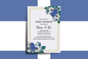 baby douche groet kaart blauw roos bloem ontwerp sjabloon vector