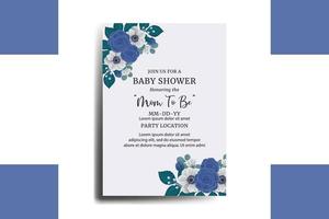 baby douche groet kaart blauw roos bloem ontwerp sjabloon vector