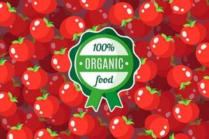 vector poster of banner met illustratie van rode tomaten achtergrond en ronde groene natuurvoeding label