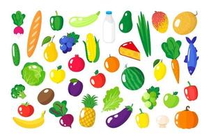 vector cartoon set van verse gezonde biologische voeding, groenten en fruit geïsoleerd op een witte achtergrond.
