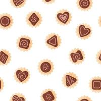 naadloze patroon van chocolade van verschillende vormen met suikerglazuur voor Valentijnsdag. vector