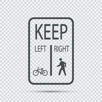 fietsen houden links aan voetgangers houden rechts bord aan vector