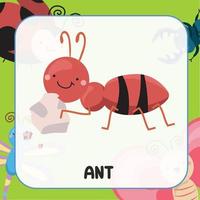 schattig dier geheugenkaart voor kinderen. leerzaam afdrukbare spel kaart met afbeeldingen gebruik makend van grappig insect dier voor kinderen. dieren met namen. dier kaart vocabulaire. vector illustratie.