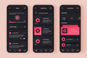 videobuis unieke neomorfe mobiele app-ontwerpset vector