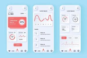 unieke neomorfische ontwerpkit voor mobiele apps voor het volgen van gezondheids- en activiteitenplatforms