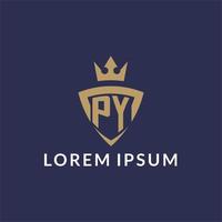 py logo met schild en kroon, monogram eerste logo stijl vector