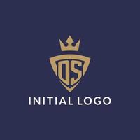 os logo met schild en kroon, monogram eerste logo stijl vector