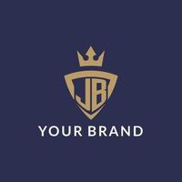 jb logo met schild en kroon, monogram eerste logo stijl vector