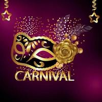 carnaval gouden teksteffect met creatief gouden masker vector