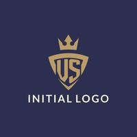 vs logo met schild en kroon, monogram eerste logo stijl vector