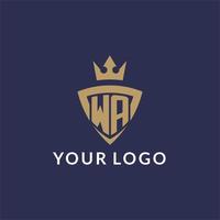 wa logo met schild en kroon, monogram eerste logo stijl vector