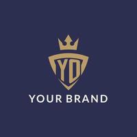 yo logo met schild en kroon, monogram eerste logo stijl vector