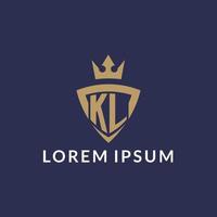 kl logo met schild en kroon, monogram eerste logo stijl vector