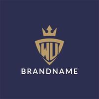 wu logo met schild en kroon, monogram eerste logo stijl vector