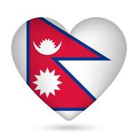 Nepal vlag in hart vorm geven aan. vector illustratie.