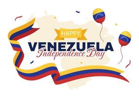 gelukkig Venezuela onafhankelijkheid dag vector illustratie Aan 5 juli met vlaggen, ballon en confetti in gedenkteken vakantie achtergrond hand- getrokken sjabloon