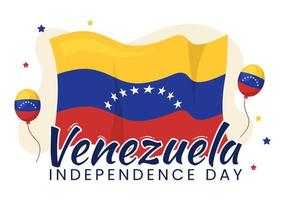 gelukkig Venezuela onafhankelijkheid dag vector illustratie Aan 5 juli met vlaggen, ballon en confetti in gedenkteken vakantie achtergrond hand- getrokken sjabloon
