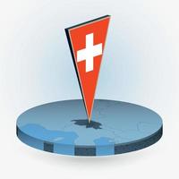 Zwitserland kaart in ronde isometrische stijl met driehoekig 3d vlag van Zwitserland vector