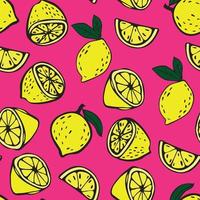 vector naadloos decoratief patroon met citroenen Aan levendig roze achtergrond. grafisch tekening schetsen citroenen modern patroon
