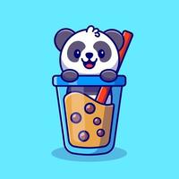 schattig panda met boba melk thee tekenfilm vector icoon illustratie dier drinken icoon concept geïsoleerd premie vector. vlak tekenfilm stijl