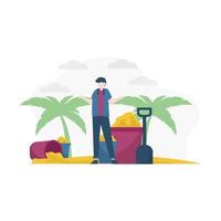 zomervakantie mensen gaan naar het strand om te zonnebaden en te feesten vectorillustratie, geschikt voor bestemmingspagina, ui, website, mobiele app, redactioneel, poster, flyer, artikel en banner vector