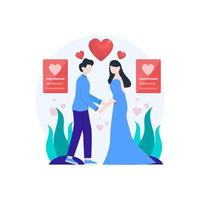 een paar is verloofd en bereidt zich voor op een bruiloft vectorillustratie, geschikt voor bestemmingspagina, ui, website, mobiele app, redactioneel commentaar, poster, flyer, artikel en banner vector