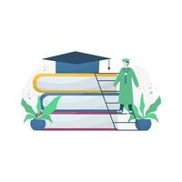 viering van universitaire afstudeertoespraken en de distributie van diploma's vectorillustratie, geschikt voor bestemmingspagina, ui, website, mobiele app, redactioneel commentaar, poster, flyer, artikel en banner vector