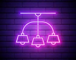 gloeiende neon lijn kroonluchter pictogram geïsoleerd op bakstenen muur achtergrond. vector illustratie