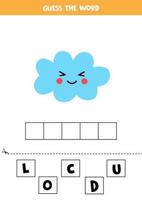 spellingsspel voor kinderen. schattige cartoon wolk. vector