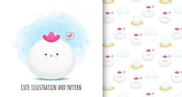 schattige kip illustratie en patroon premium vector