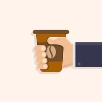 hand- Holding beschikbaar koffie beker, vlak ontwerp vector illustratie