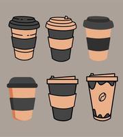 schattig koffie papier kop set. zwart kleur.drank vector illustratie ontwerp