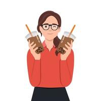 illustratie van een meisje Holding tapioca pudding of boba drinken melk vector